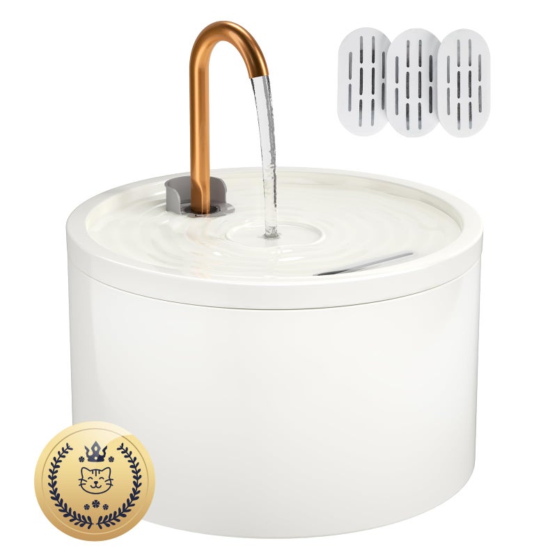 MISFANS Ceramic Cat Water Fountain - 2.1L/71oz - All-Ceramic Body & Pure Copper Water Spout - Non-Toxic - Automatic Pet Drinking Fountain Indoor with Ultra-Quiet Pump, and 3Pcs Filter & Sponge (White) - Image 1