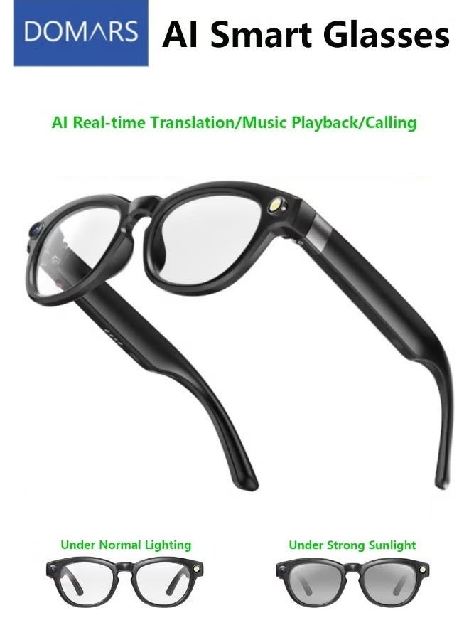 Domars AI Bluetooth Smart Glasses for Men Women Glasses AI Voice Control,8-megapixel Camera,AI Photo Recognition and Translation,Automatic Color-changing Lenses Smart Sunglasses,Driving,Outdoor,Meeting,Travel Etc - Image 1