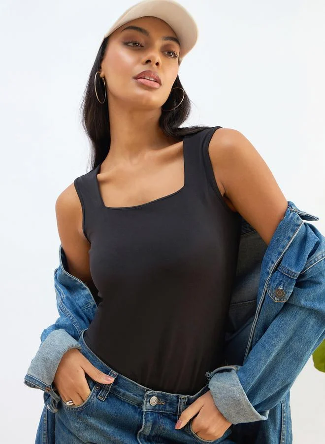 SASSAFRAS SASSAFRAS Women Black Sleeveless Bodysuit