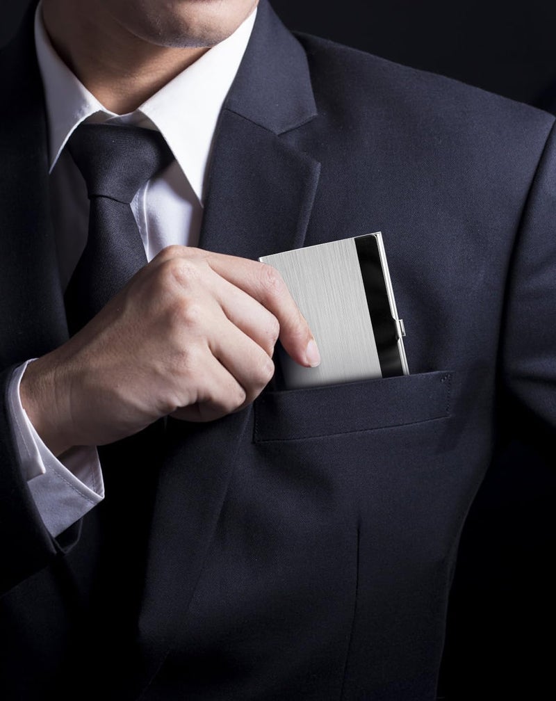 MaxGear Metal Business Card Holder for Men & Women, Professional Stainless Steel Card Case for Business Cards, Slim Purse Name Cards Holders with Interior Lining, Buckle Style Shut, Silver Mirror - Image 5