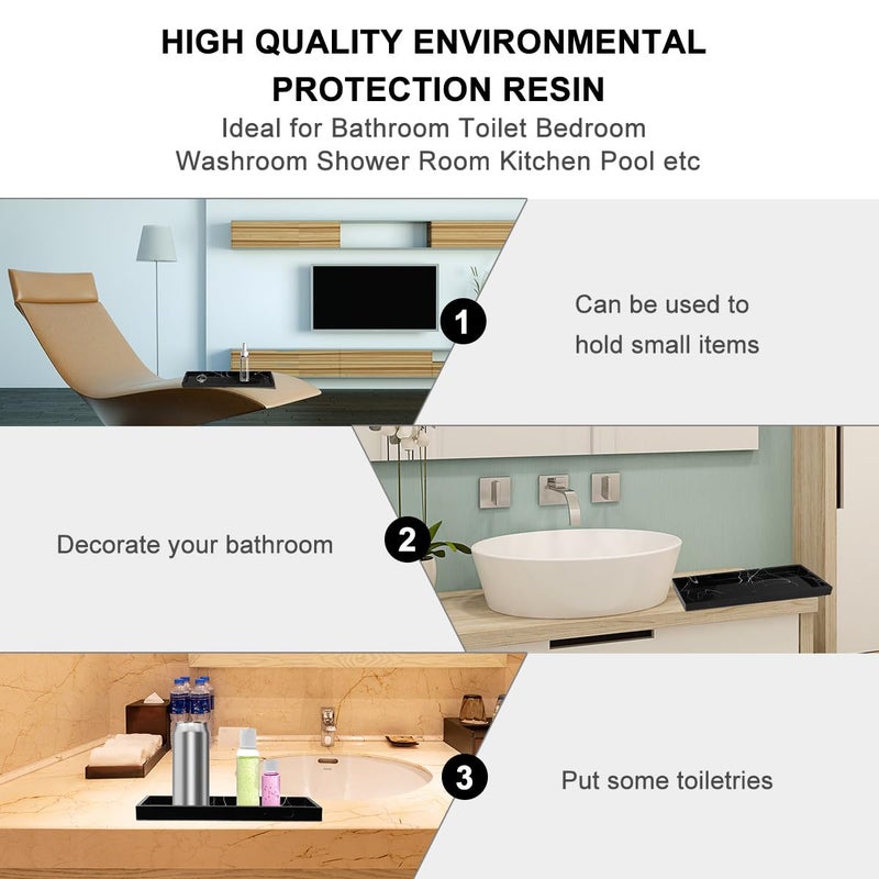Marble Resin Bathroom Vanity Tray Black For Countertop Organization And Hotel Storage - Image 4