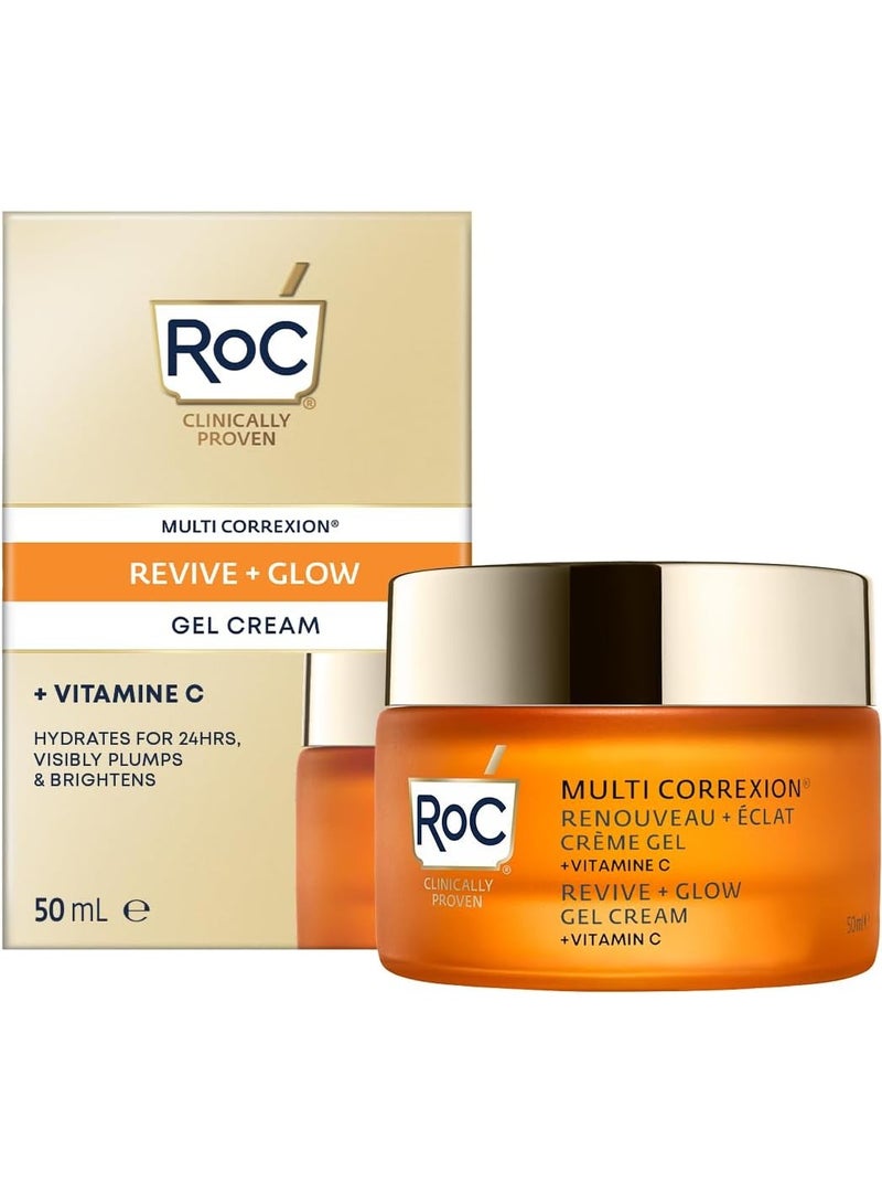 RoC Multi Correxion Revive Glow Vitamin C Gel Cream  Anti Wrinkle and Aging Moisturiser  Visibly Plumps and Brightens Skin Skin Radiance Enhancement Hypoallergenic and Oil Free Skin Care 50 ml - Image 1