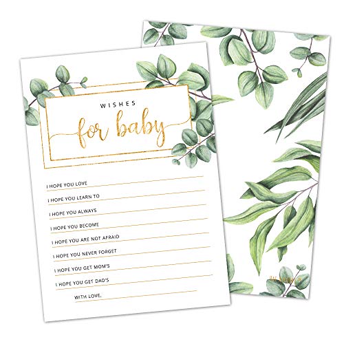 Hat Acrobat Baby Shower Wishes Cards - Gender Neutral Wishes for Baby Cards (Set of 50) -Double-Sided Advice and Wishes Cards Baby Shower Keepsake - Watercolor Greenery Design - Image 1
