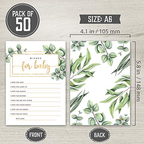 Hat Acrobat Baby Shower Wishes Cards - Gender Neutral Wishes for Baby Cards (Set of 50) -Double-Sided Advice and Wishes Cards Baby Shower Keepsake - Watercolor Greenery Design - Image 2