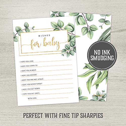 Hat Acrobat Baby Shower Wishes Cards - Gender Neutral Wishes for Baby Cards (Set of 50) -Double-Sided Advice and Wishes Cards Baby Shower Keepsake - Watercolor Greenery Design - Image 4