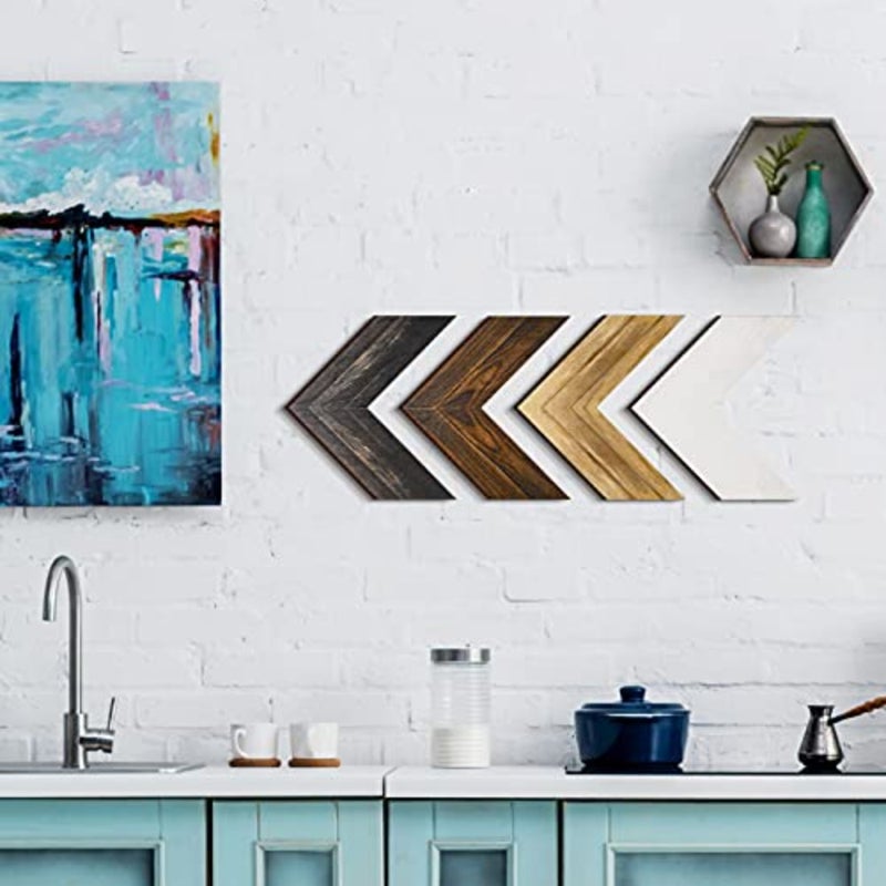 4 Pieces Rustic Wooden Arrow Wall Decor Chevron Aztec Arrow Farmhouse Wall Hanging Art Decor Decorative Sign for Nursery Gallery Christmas Home Wedding Bedroom Living Room Decoration, 4 Colors - Image 4