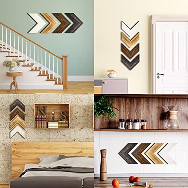 4 Pieces Rustic Wooden Arrow Wall Decor Chevron Aztec Arrow Farmhouse Wall Hanging Art Decor Decorative Sign for Nursery Gallery Christmas Home Wedding Bedroom Living Room Decoration, 4 Colors - Image 5