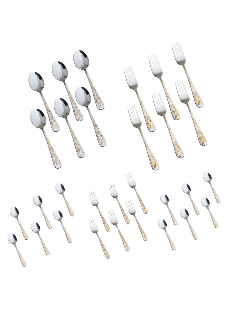 Hic Stainless Steel Cutlery Set Silver With Gold 30 Pieces  - Image 2