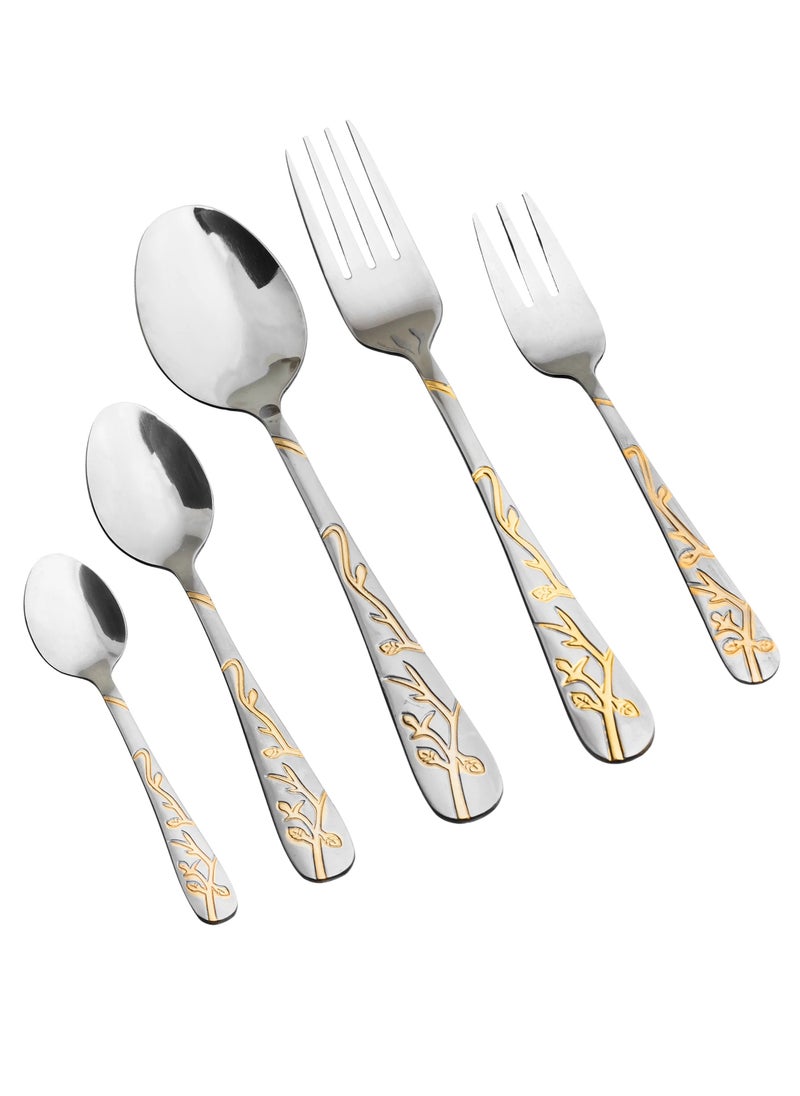 Hic Stainless Steel Cutlery Set Silver With Gold 30 Pieces  - Image 1