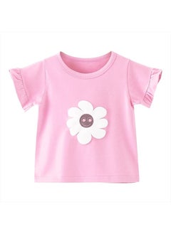 Peacolate 2-8Years Little&Big Summer 2pcs Clothing Set Flower Pink Short Sleeve T Shirt and Denim Rompers Shortalls (7-8Years)  - Image 2
