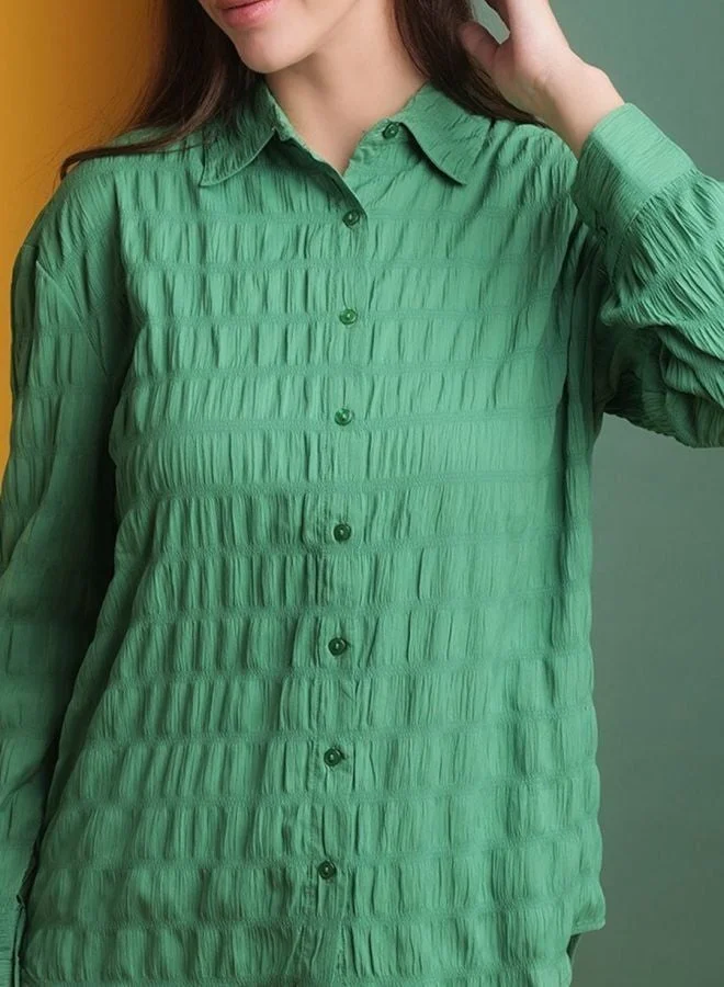 مرفوعة Women Oversized Fit Solid Round Neck Long Sleeve Oversized Shirt