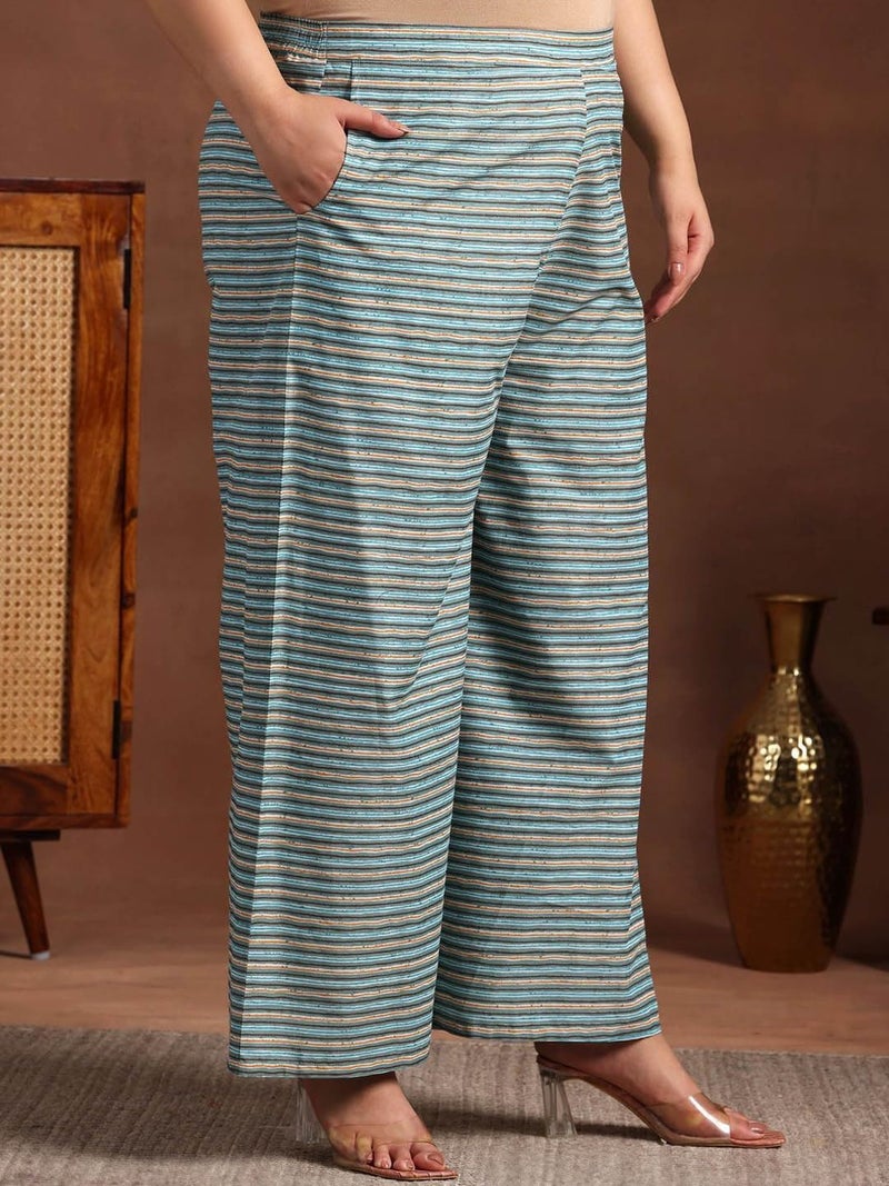 MEERA FAB Plus Size Floral Printed Pure Cotton Kurta With Palazzo & Dupatta - Image 5