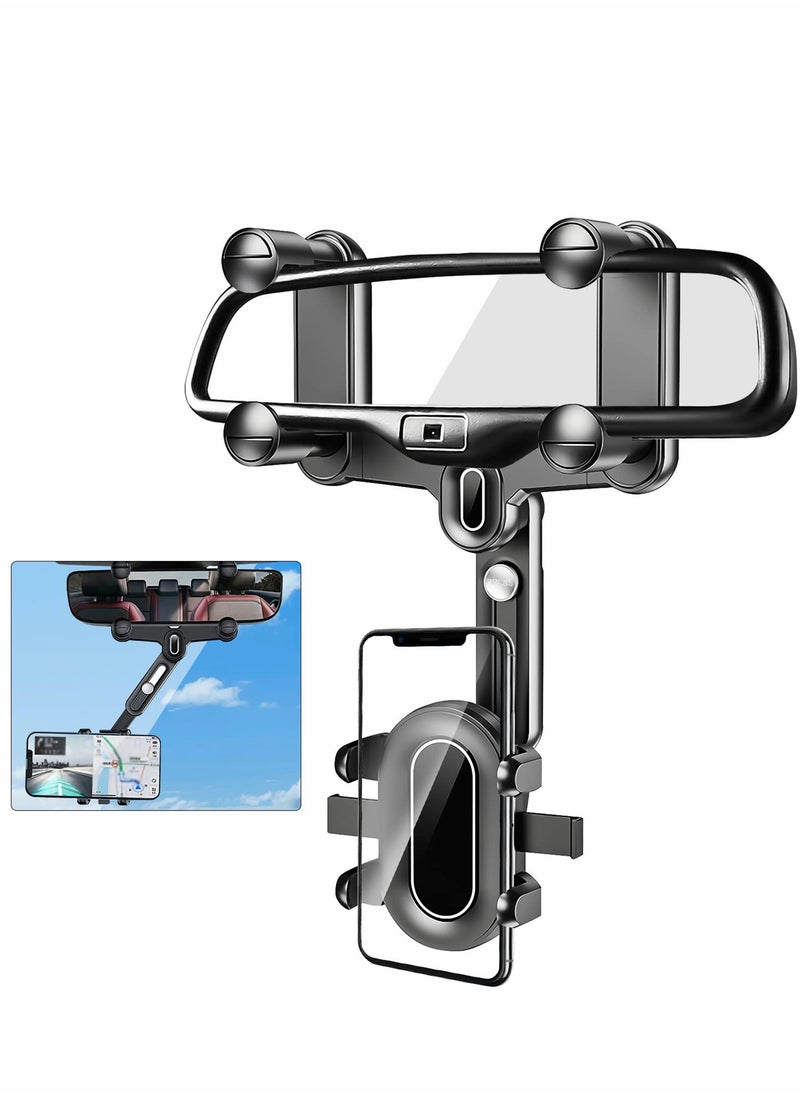 Excefore Rear View Mirror Phone Holder for Car 360° Rotatable and Retractable Universal Mount, Cell iPhone 11 12 13 14 Pro Max Samsung  - Image 1