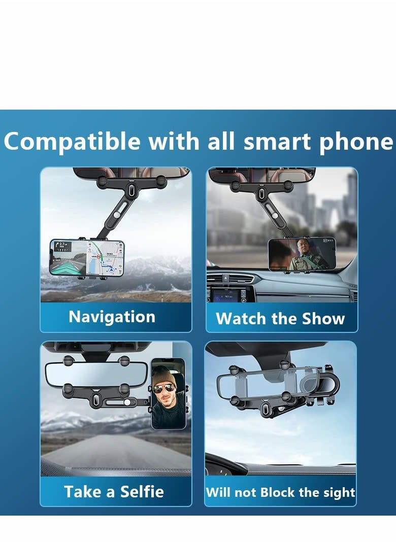 Excefore Rear View Mirror Phone Holder for Car 360° Rotatable and Retractable Universal Mount, Cell iPhone 11 12 13 14 Pro Max Samsung  - Image 4