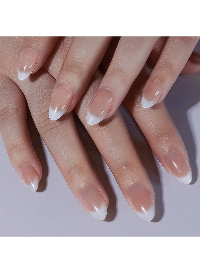 Nails, 24Pcs White French Tip Press On Nails Short Almond Fake Nails Glossy Designs Glue On Nails Nude Pink Gradient Acrylic False Nails For Women Reusable Nail Decoration Kit Full Cover Stick On Nails - Image 1