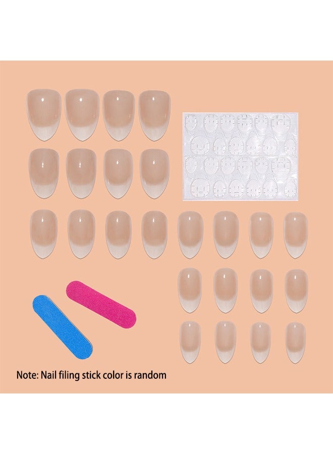 Nails, 24Pcs White French Tip Press On Nails Short Almond Fake Nails Glossy Designs Glue On Nails Nude Pink Gradient Acrylic False Nails For Women Reusable Nail Decoration Kit Full Cover Stick On Nails - Image 4