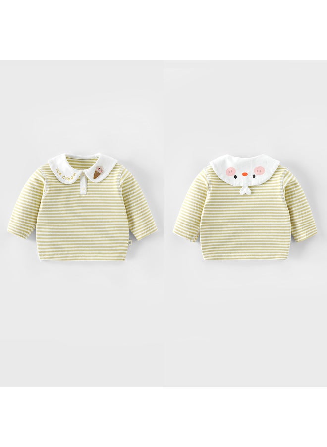 【no Returns Or Exchanges】girls Striped Base Layer 2026 New Arrival Spring/autumn Baby Korean Style Embroidered Cartoon T-shirt Trendy