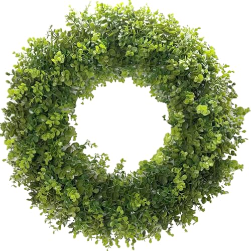 Hiptree 22 Inch Boxwood Wreath for Front Door-Artificial Spring Greenery Indoor Outdoor Wreaths Decorations, Farmhouse Wall Decor-Wedding,Summer, Fall, Winter,Easter, Green All Year Round,DIY Wreaths - Image 1
