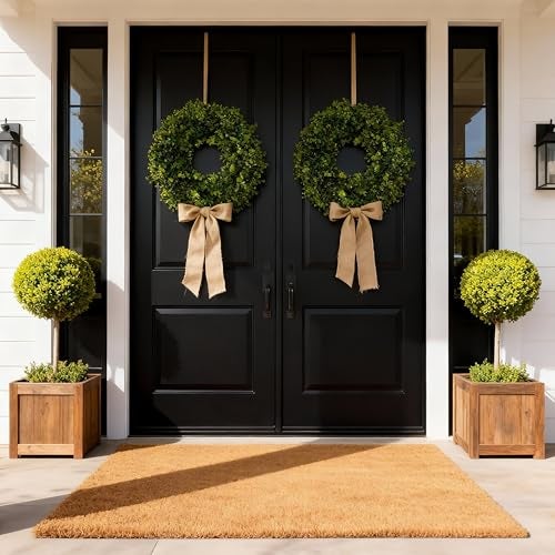 Hiptree 22 Inch Boxwood Wreath for Front Door-Artificial Spring Greenery Indoor Outdoor Wreaths Decorations, Farmhouse Wall Decor-Wedding,Summer, Fall, Winter,Easter, Green All Year Round,DIY Wreaths - Image 3