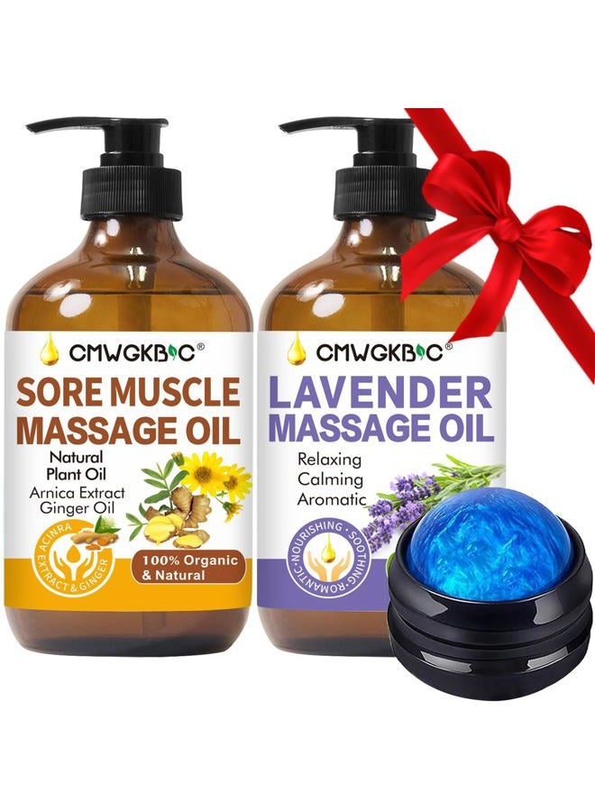 CMWGKBC Massage Oil for Massage Therapy,Lymphatic Drainage-Ginger Oil Sore Muscle Arnica Oil &Lavender Oil Relaxing Massage Oils for Date Night,Massage Ball,Mothers Day Gifts for Wife,Women, Gifts for Him Her - Image 1