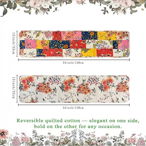 Art Pinecone Cotton Quilted Floral Patchwork Table Runner 54 Inches Long – Handmade Farmhouse Table Runner for Dining Room, Coffee Table, or Buffet (Floral, 13*54) - Image 2