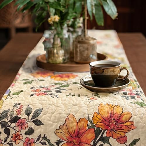 Art Pinecone Cotton Quilted Floral Patchwork Table Runner 54 Inches Long – Handmade Farmhouse Table Runner for Dining Room, Coffee Table, or Buffet (Floral, 13*54) - Image 5
