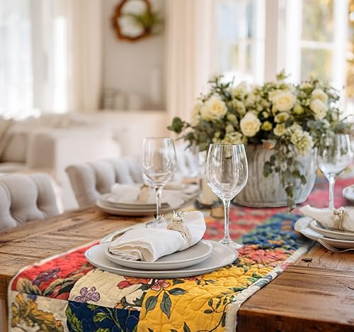 Art Pinecone Cotton Quilted Floral Patchwork Table Runner 54 Inches Long – Handmade Farmhouse Table Runner for Dining Room, Coffee Table, or Buffet (Floral, 13*54) - Image 3