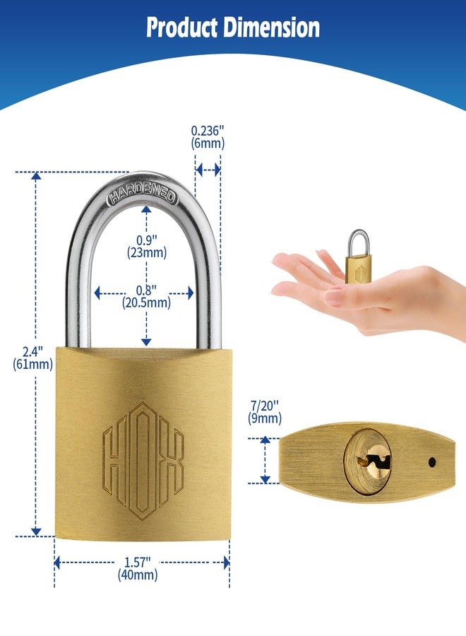 HOX Solid Brass Keyed Different Padlock with 1-9/16-Inch Wide Body, Brass Cylinder - for Hasp Latch, Sheds, Fences, Storage Locker, 12-Pack - Image 2