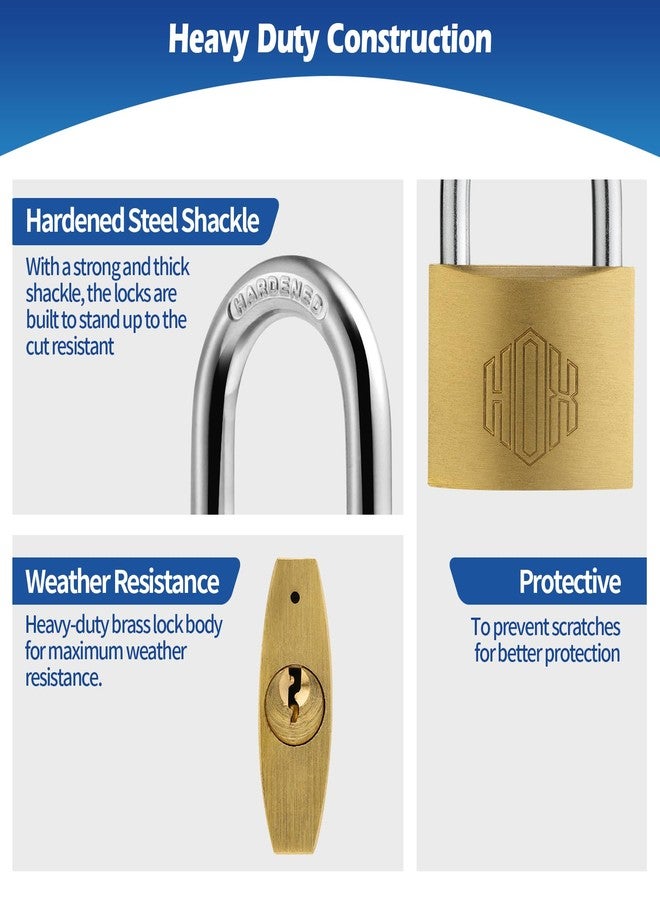 HOX Solid Brass Keyed Different Padlock with 1-9/16-Inch Wide Body, Brass Cylinder - for Hasp Latch, Sheds, Fences, Storage Locker, 12-Pack - Image 4