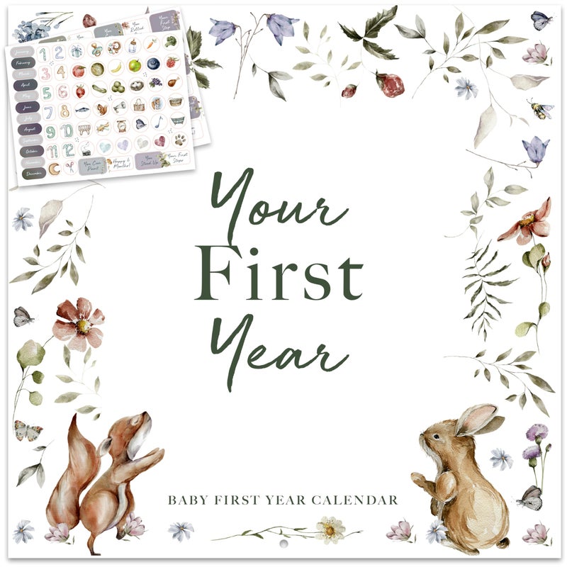 Bibi & Beau Baby's First Year Memory & 1st Year Calendar with 100 Stickers | Baby's First Year Calendar With Stickers & 1st Year Calendars, Baby Tracker - Image 1