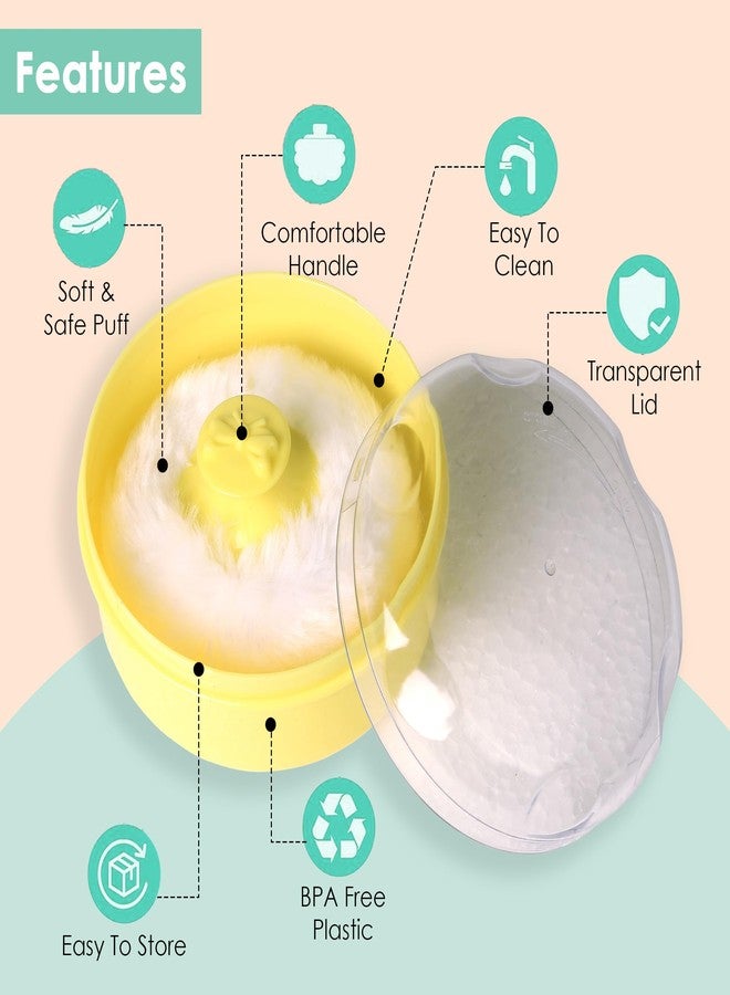 BabyMoo Baby Moo Powder Puff with Box | Soft & Gentle Powder Puff for Babies with Box Holder Container for New Born - Yellow - Image 3