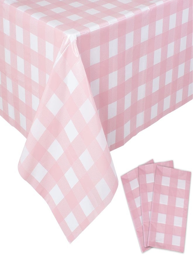 Kesfey 3 Packs Pink Gingham Tablecloth Pink and White Checkered Tablecloths 54 x 108 Inches Disposable Plastic Gingham Tablecovers Waterproof Rectangle Picnic Table Covers for Birthday Party Supplies - Image 1