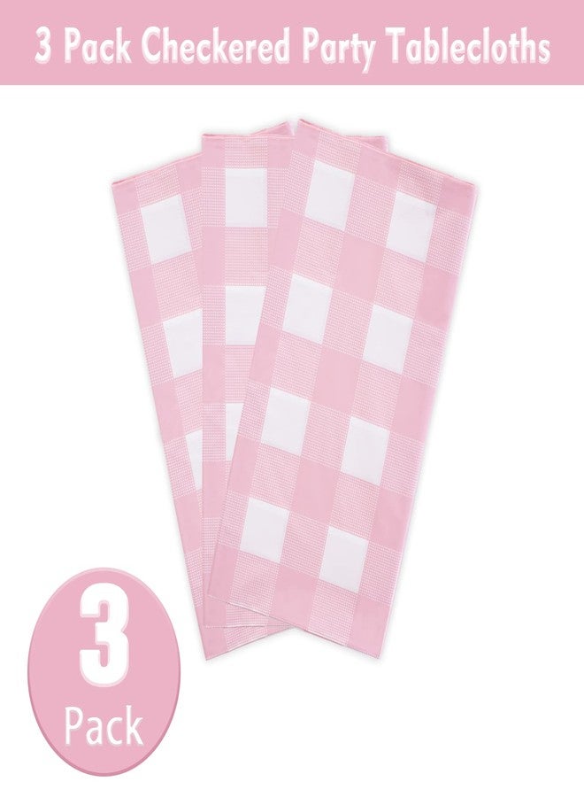 Kesfey 3 Packs Pink Gingham Tablecloth Pink and White Checkered Tablecloths 54 x 108 Inches Disposable Plastic Gingham Tablecovers Waterproof Rectangle Picnic Table Covers for Birthday Party Supplies - Image 5