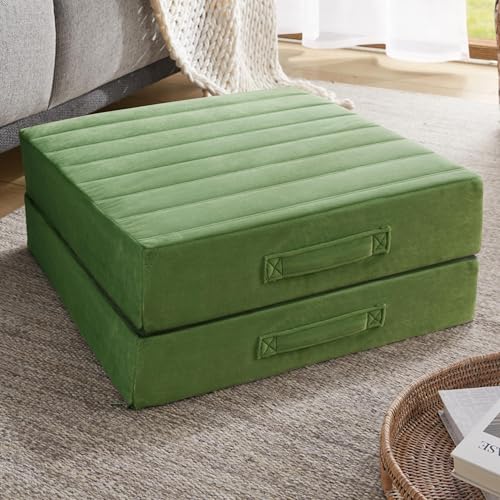 Codi High Density Foam Floor Pillow 2 Sets, Large Meditation Cushions Seating for Adults and Yoga Sitting, Washable Thick Couch Cushion with Soft Tufted Covers - 22 * 22 * 5inch Green - Image 1