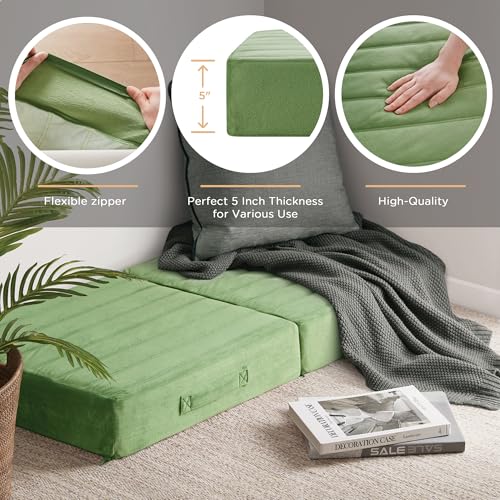 Codi High Density Foam Floor Pillow 2 Sets, Large Meditation Cushions Seating for Adults and Yoga Sitting, Washable Thick Couch Cushion with Soft Tufted Covers - 22 * 22 * 5inch Green - Image 3