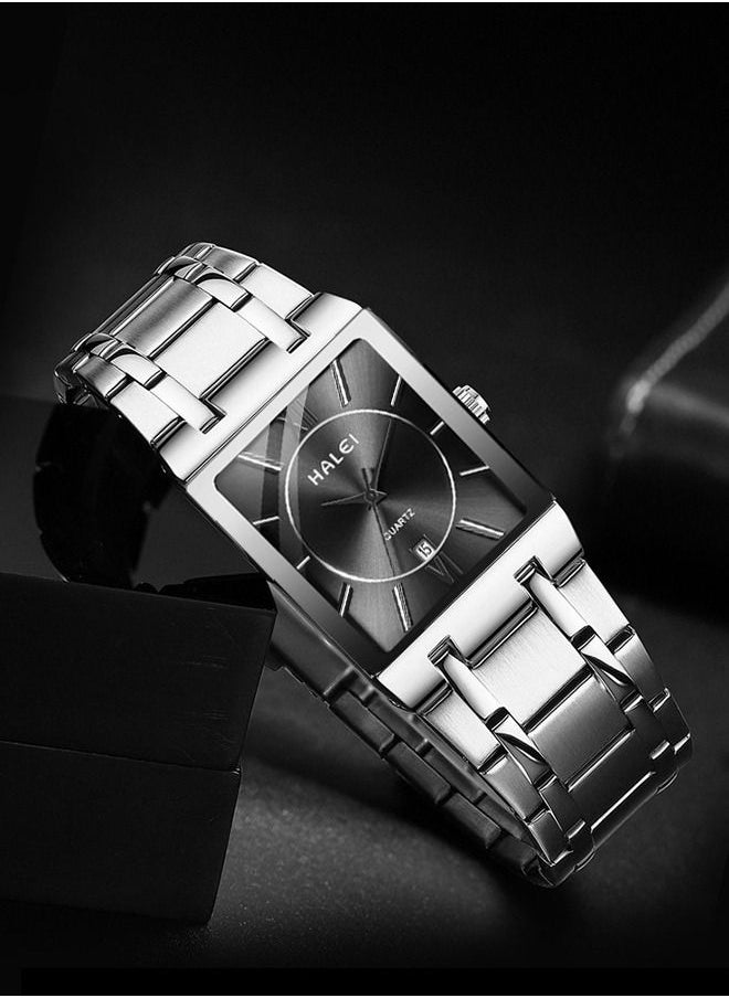 HALEI - HALEI 2-Piece Luxury Couple Watches Silver Tone Stainless Steel Quartz Calendar Wristwatch Rhinestone His and Her Watch Set - Image 1