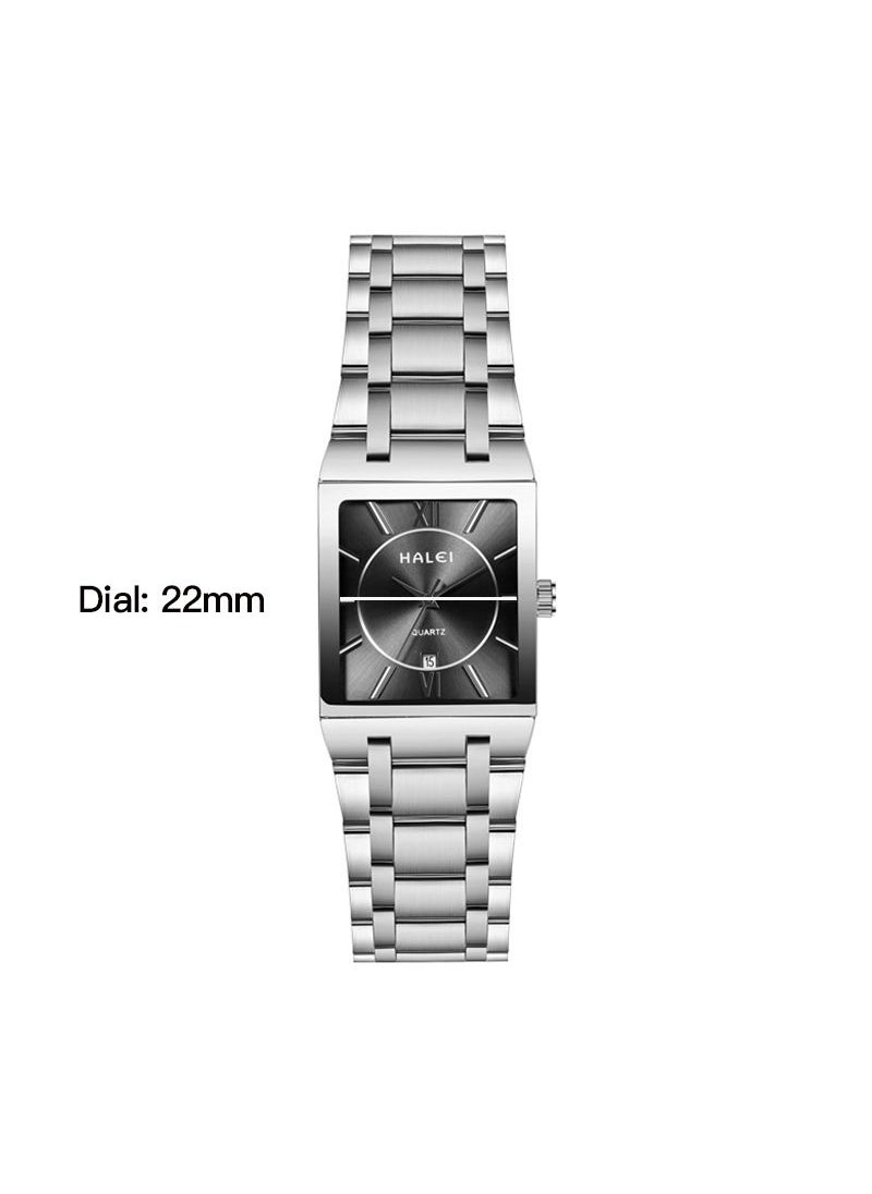 HALEI - HALEI 2-Piece Luxury Couple Watches Silver Tone Stainless Steel Quartz Calendar Wristwatch Rhinestone His and Her Watch Set - Image 1