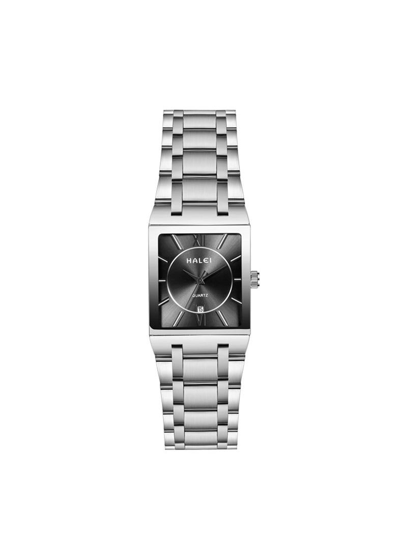 HALEI - HALEI 2-Piece Luxury Couple Watches Silver Tone Stainless Steel Quartz Calendar Wristwatch Rhinestone His and Her Watch Set - Image 1