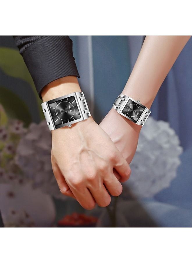 HALEI - HALEI 2-Piece Luxury Couple Watches Silver Tone Stainless Steel Quartz Calendar Wristwatch Rhinestone His and Her Watch Set - Image 1