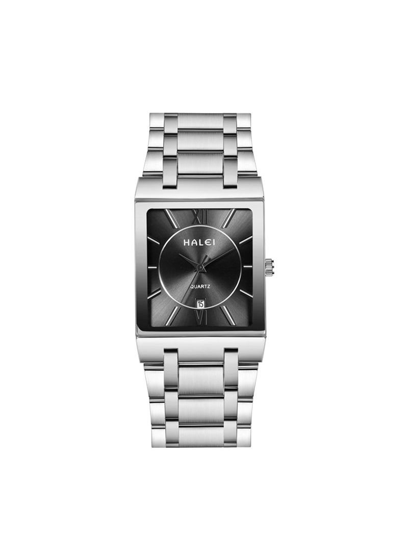HALEI - HALEI 2-Piece Luxury Couple Watches Silver Tone Stainless Steel Quartz Calendar Wristwatch Rhinestone His and Her Watch Set - Image 1
