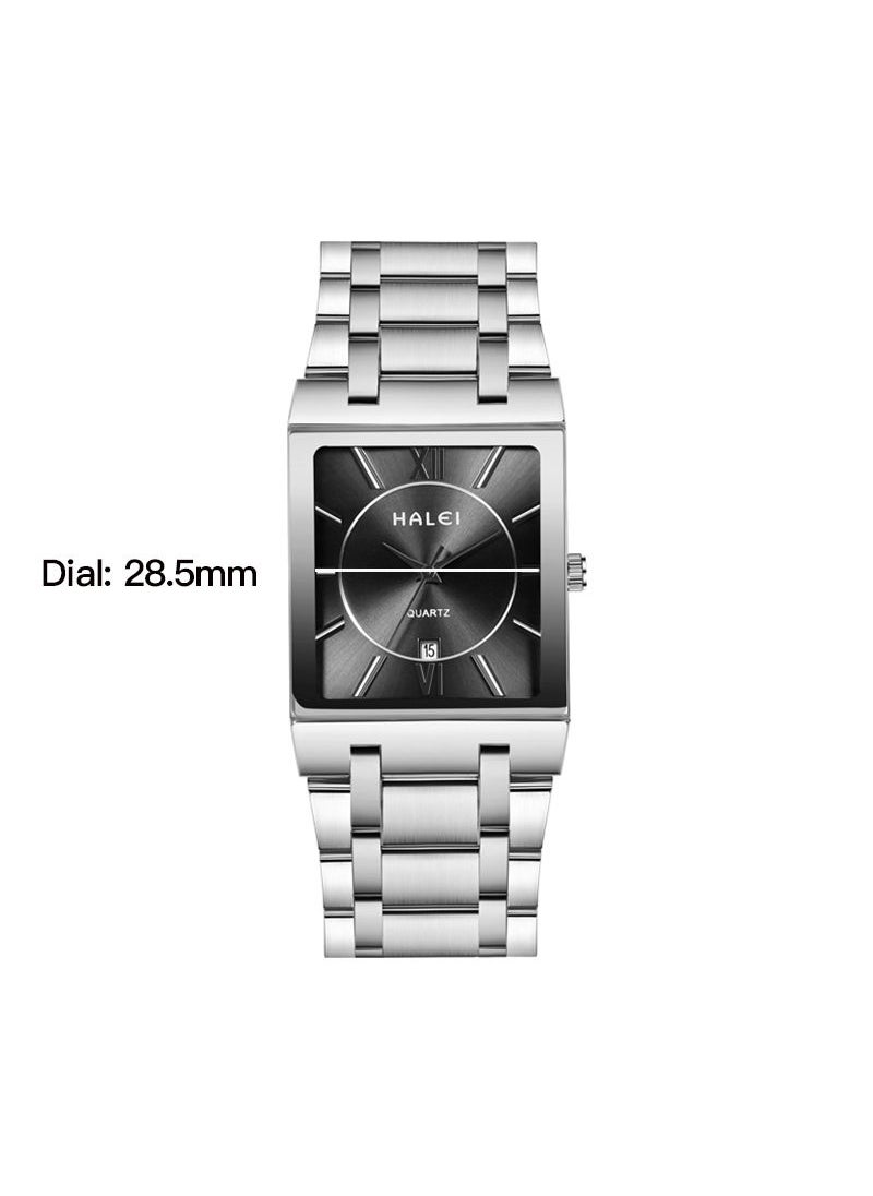 HALEI - HALEI 2-Piece Luxury Couple Watches Silver Tone Stainless Steel Quartz Calendar Wristwatch Rhinestone His and Her Watch Set - Image 1