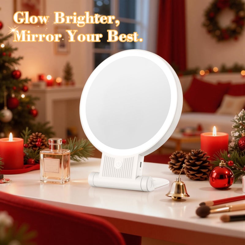 Auxmir 1X/30X Magnifying Mirror with Light, Double Sided Makeup Mirror with Adjustable 3 Color Light, 2000mAh Rechargeable Lighted Magnifying Mirrors with Tweezer, Foldable Travel Mirror with Rotation - Image 2