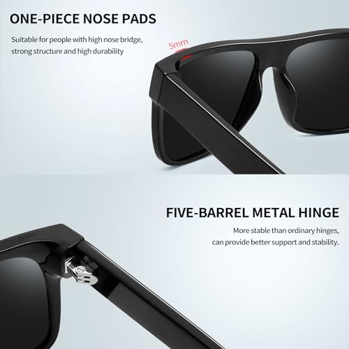 Joopin Black Square Acetate Sunglasses Men Polarized UV Protection, Designer Top Flat Large Sun Glasses, TR90 Dark Shades Man - Image 5