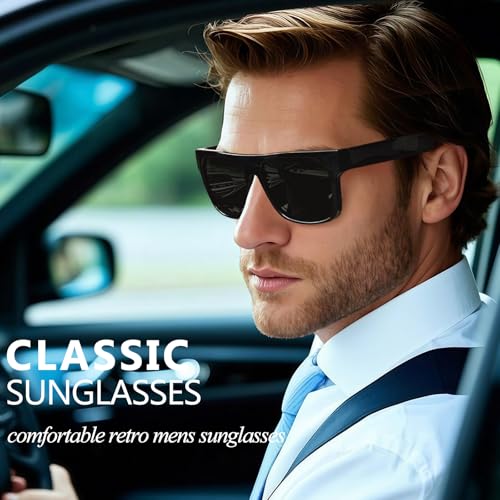 Joopin Black Square Acetate Sunglasses Men Polarized UV Protection, Designer Top Flat Large Sun Glasses, TR90 Dark Shades Man - Image 2