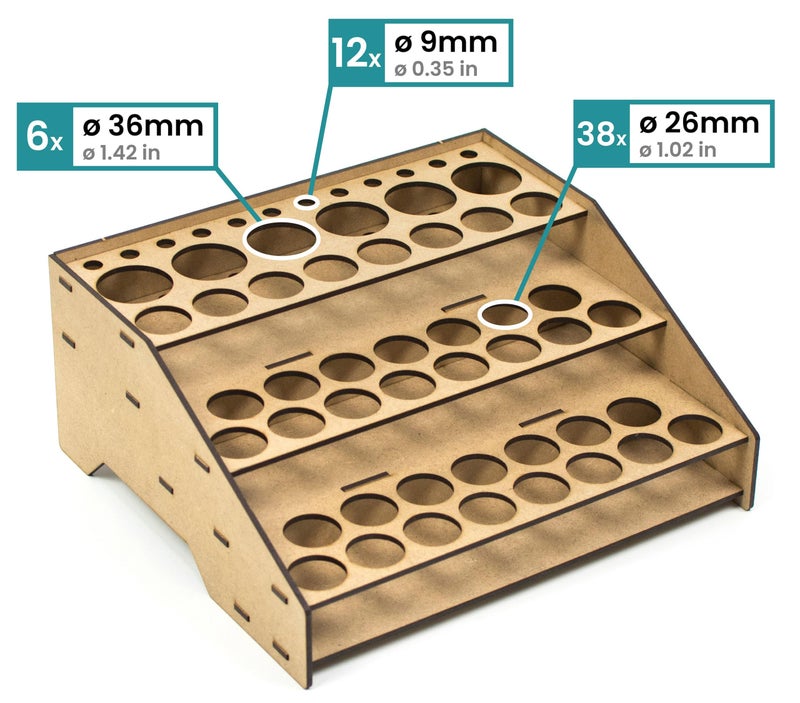 PROSCALE Paint rack organizer stand for modeling and miniatures. Vallejo paint rack kit Vallejo Army paint holder brushes miniatures modeling models (Rack A) - Image 3