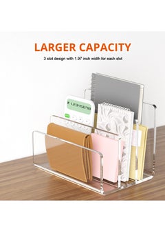 SYOSI Acrylic File Sorter, Upright File Organizer for Desk, Mail Organizer Countertop, File Holder for Letter, Document, Notebook, Clear, 3 Sections (6.8"X3.9"X4")  - Image 2