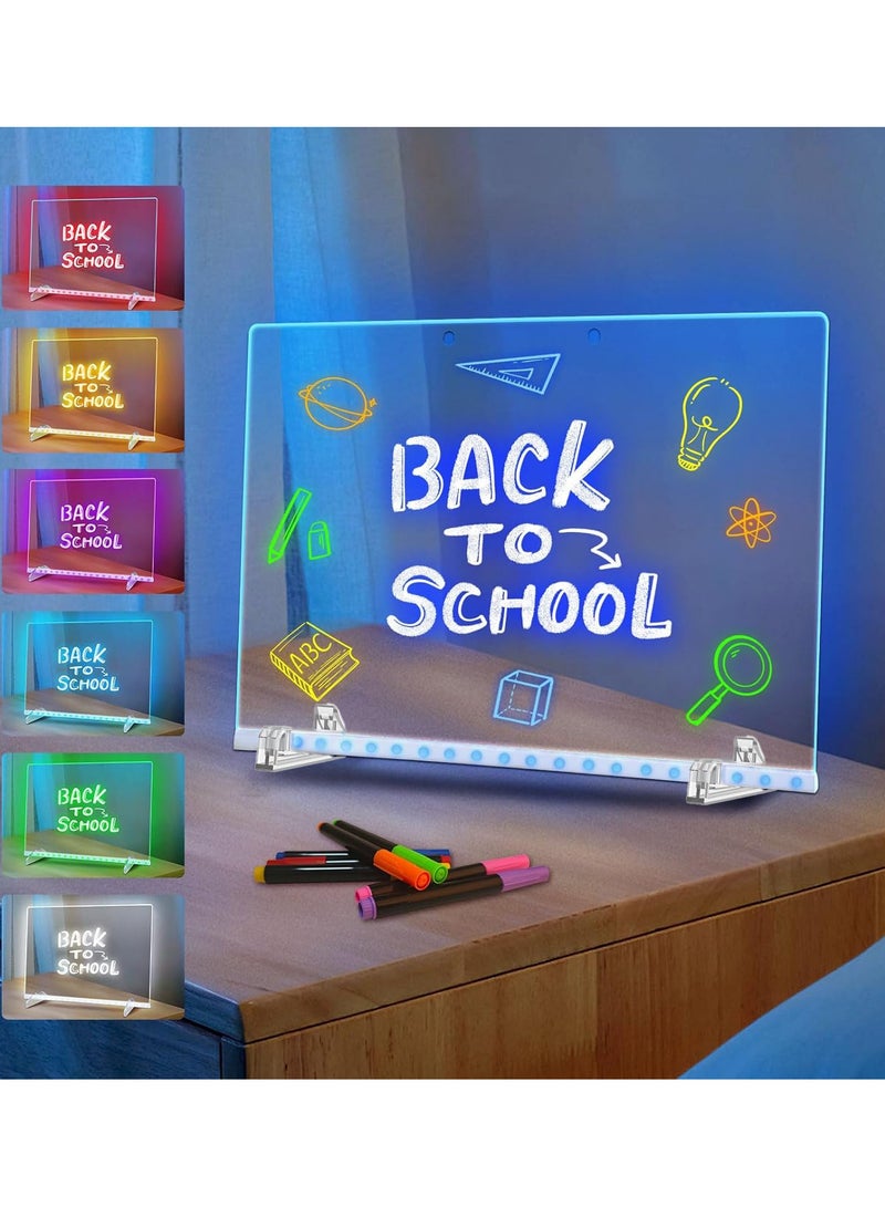 لوحة ملاحظات LED ملونة، 40×30 سم، لوحة مسح ضوئي أكريليكية مضيئة ب4 وضعيات و7 ألوان، لوحة رسم LED للأطفال مزودة بحامل، 7 أقلام - Image 2