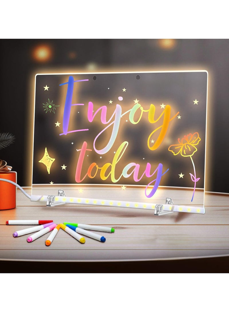 لوحة ملاحظات LED ملونة، 40×30 سم، لوحة مسح ضوئي أكريليكية مضيئة ب4 وضعيات و7 ألوان، لوحة رسم LED للأطفال مزودة بحامل، 7 أقلام - Image 3