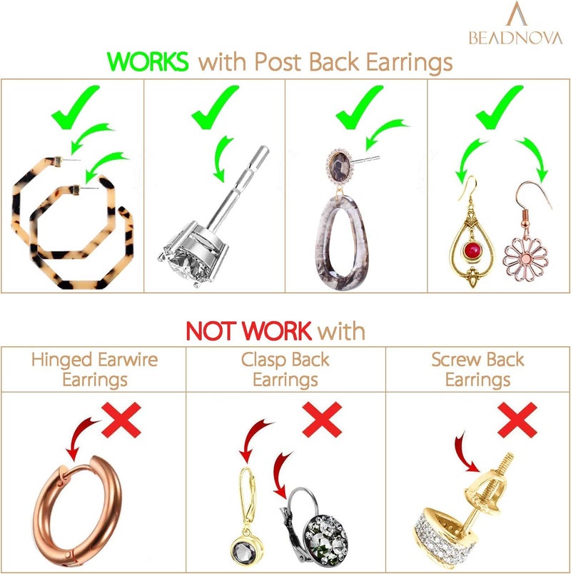 BEADNOVA أقفال أمان BEADNOVA للأقراط - بدائل آمنة للأقراط - أقفال مضادة للحساسية للأقراط المثقوبة - سدادات للأقراط - أقفال للأقراط 200 قطعة فضية وذهبية - Image 5