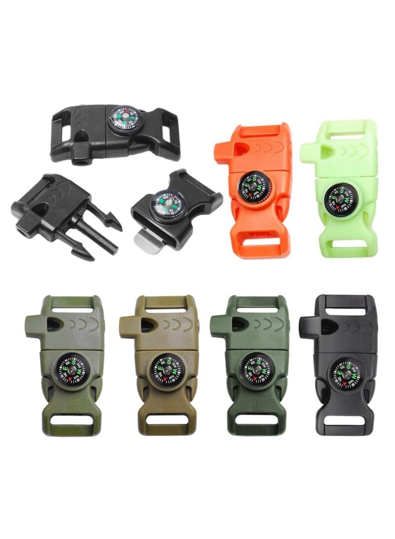 Excefore Compass Whistle Buckles, 3/4 Inch Paracord Buckles Compass Buckle for Bracelets Clasp Clip, Plastic Paracord Bracelet Outdoor Camping Emergency Survival Travel Accessories Kits (12 Pcs, 6 Colors) - Image 1